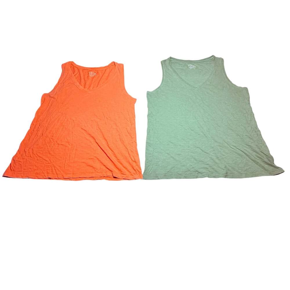 Time and Tru V-Neck Slub Tank Top Bundle Size M Orange Green Set of 2
